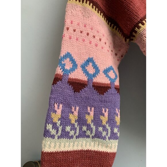 Vtg Peru Ethnic Fair Isle Womans 100% Wool M/L* Rose Pink Mauve Pullover Sweater - Picture 5 of 9